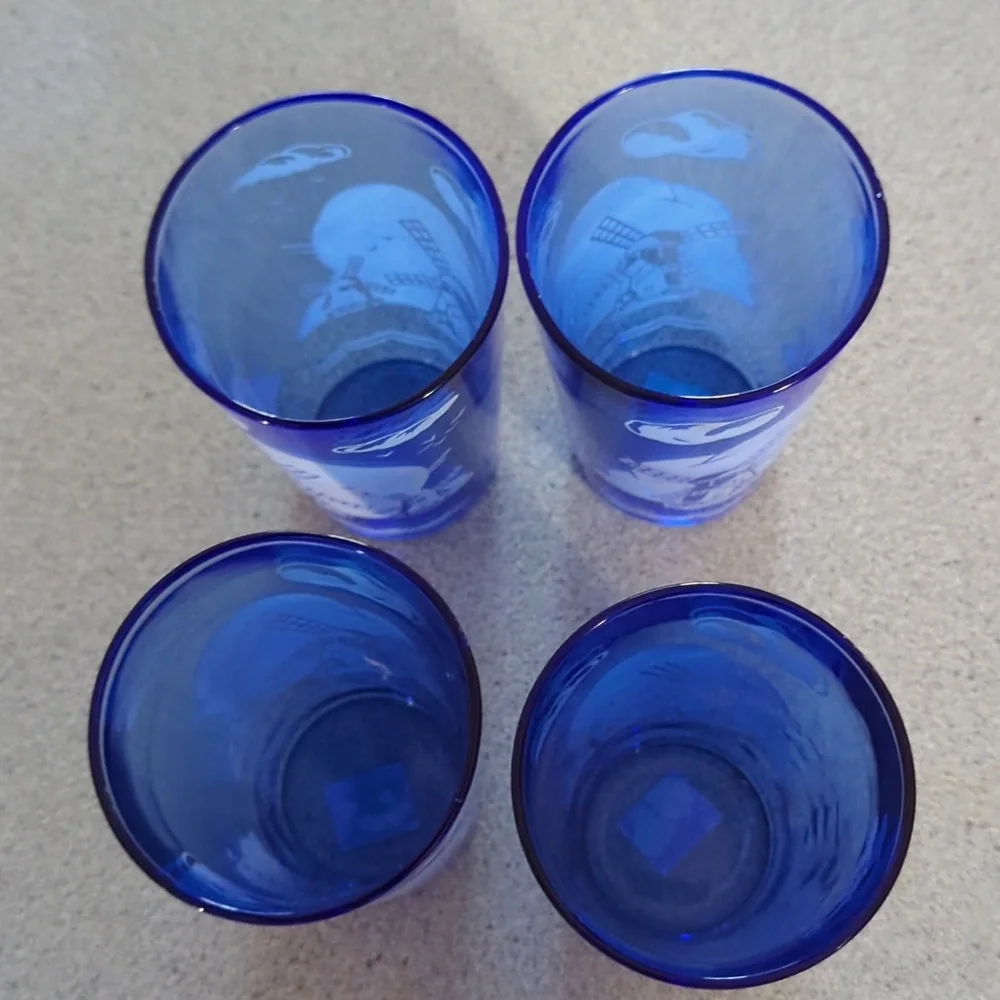VINTAGE HAZEL ATLAS COBALT BLUE WINDMILL ICE BUCKET AND 4 GLASSES TUMBLERS